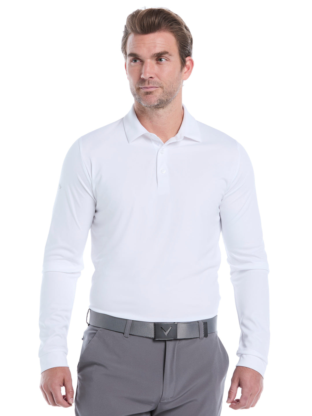 Swing Tech™ Essential Long Sleeve Golf Polo (Bright White) 