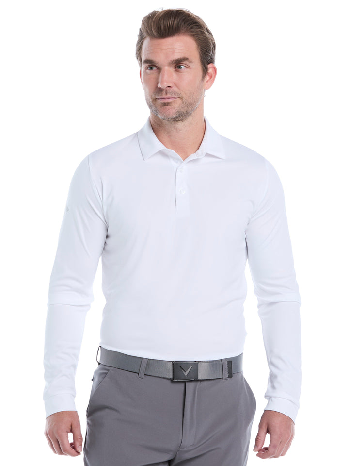 Swing Tech™ Essential Long Sleeve Golf Polo (Bright White) 
