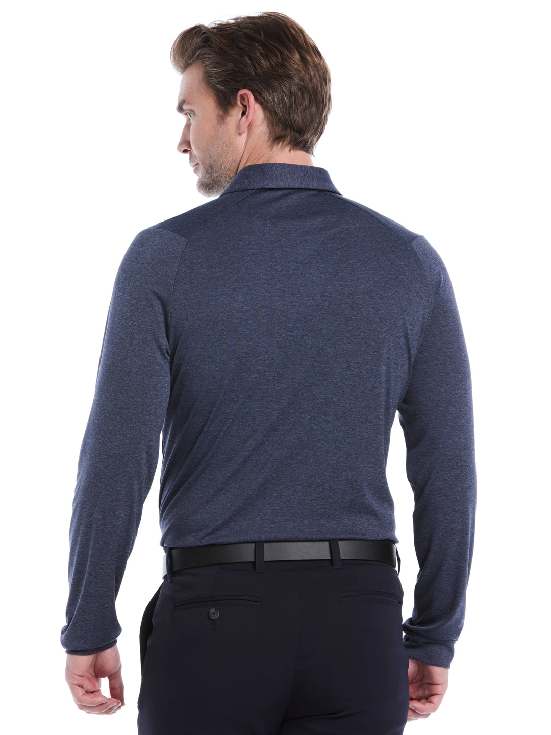 Swing Tech™ Essential Long Sleeve Golf Polo (Navy Chambry Htr) 