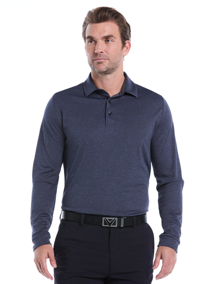 Swing Tech™ Essential Long Sleeve Golf Polo (Navy Chambry Htr) 