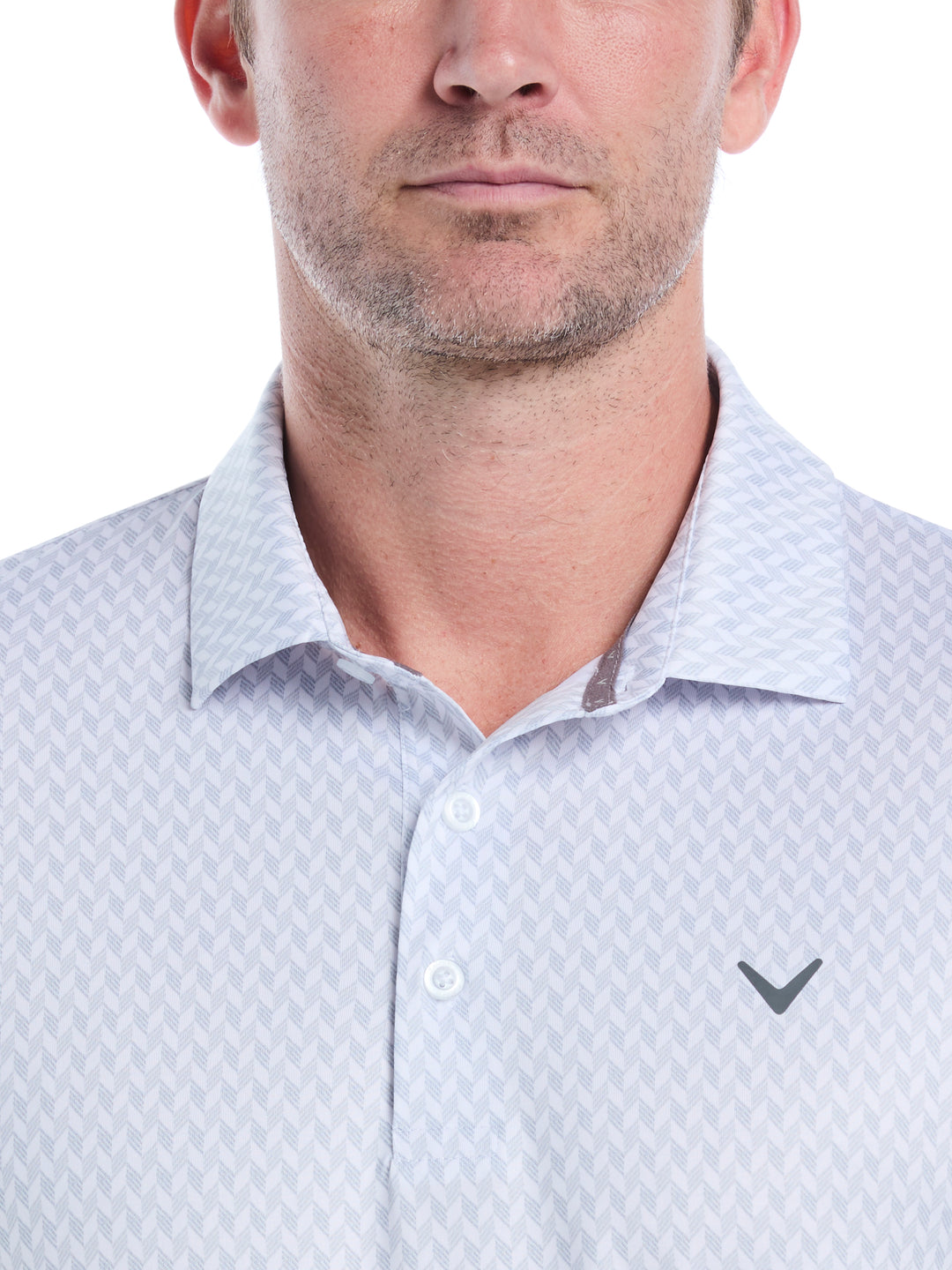 Mens Textured Chevron Geo Polo (Bright White) 