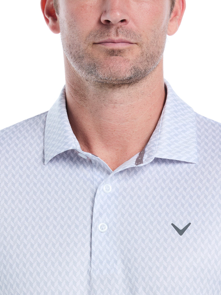 Mens Textured Chevron Geo Polo (Bright White) 