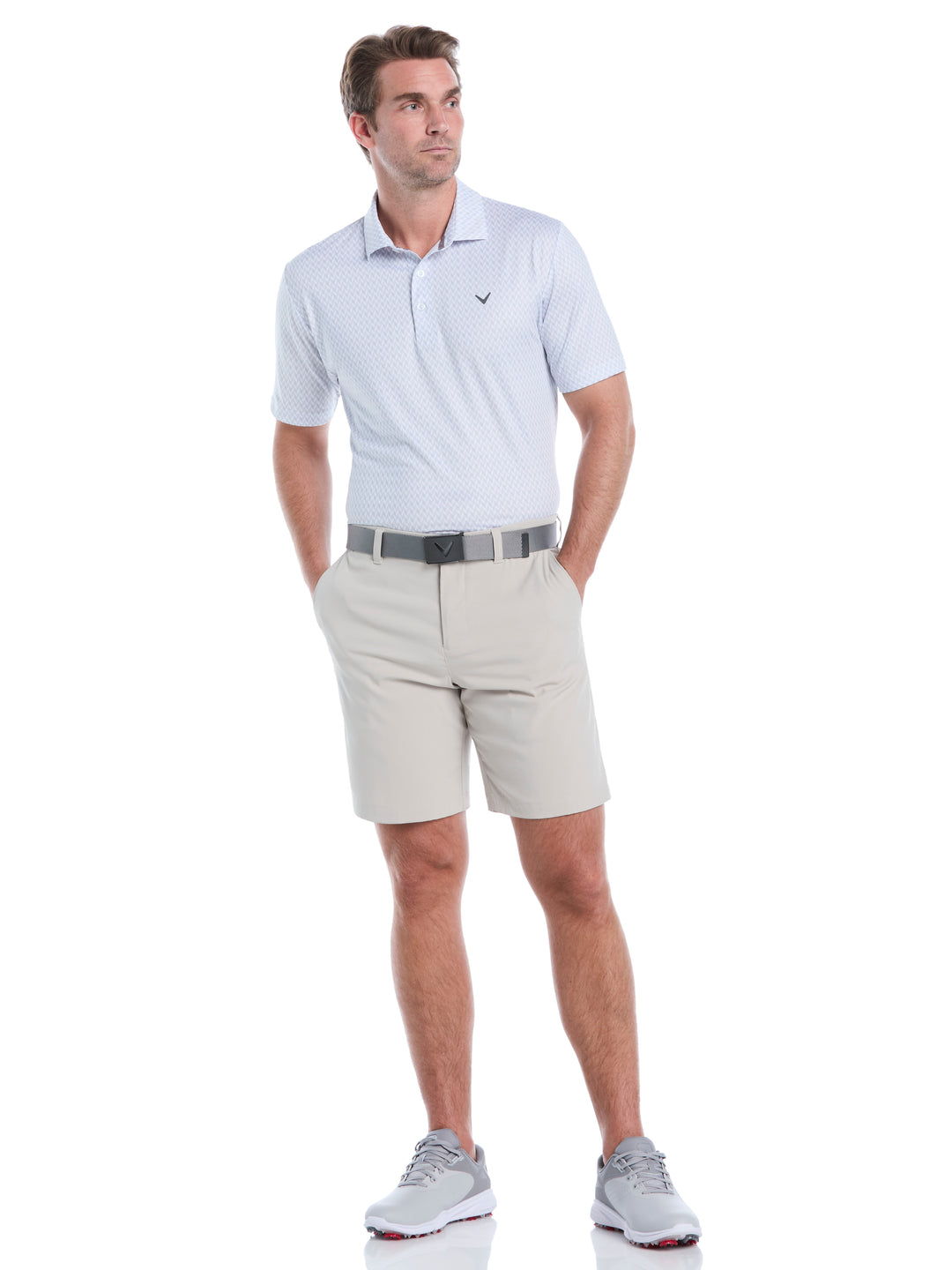 Mens Textured Chevron Geo Polo (Bright White) 