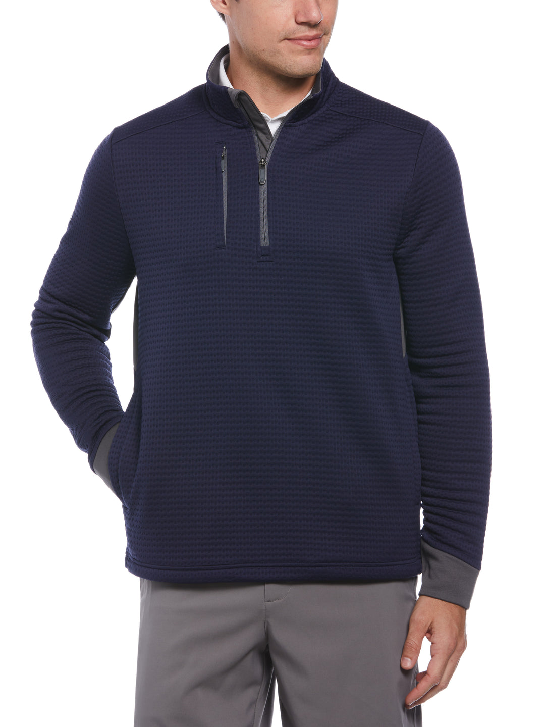Textured Midweight Stripe Half Zip Golf Shirt (Peacoat) 