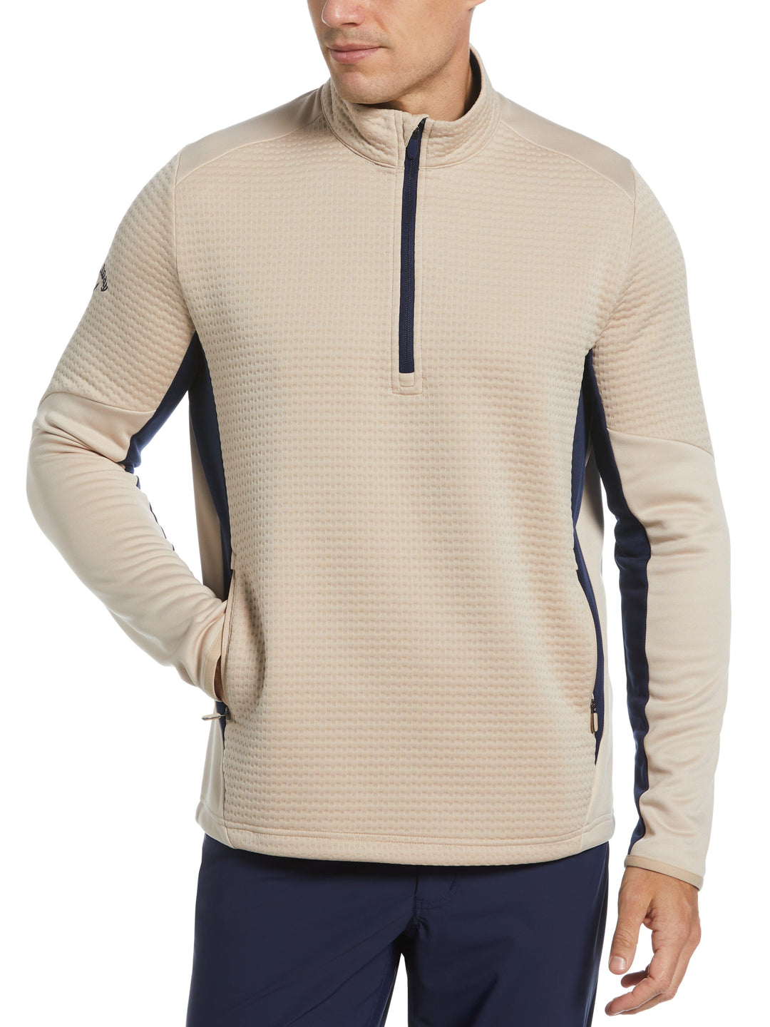 Textured 1/4 Zip Golf Pullover (Latte) 