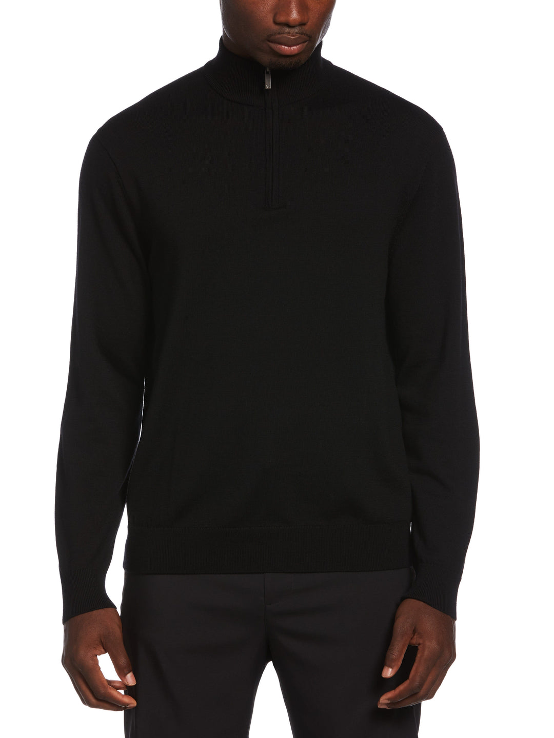 Thermal Merino Wool 1/4 Zip Long Sleeve Golf Sweater (Black Onyx) 
