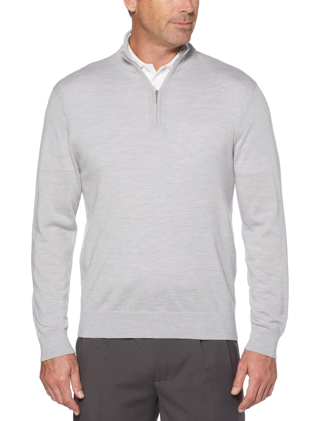 Mens Thermal 1/4 Zip Mock Merino Wool Pullover-Pullovers-Pearl Blue Heather-XS-Callaway