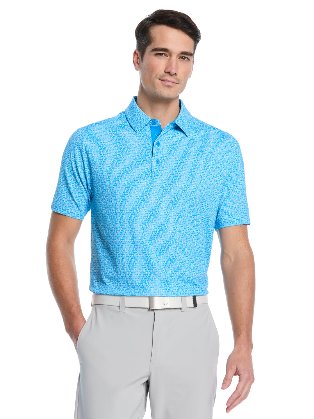 Tile Gingham Print Golf Polo (Brilliant Blue) 