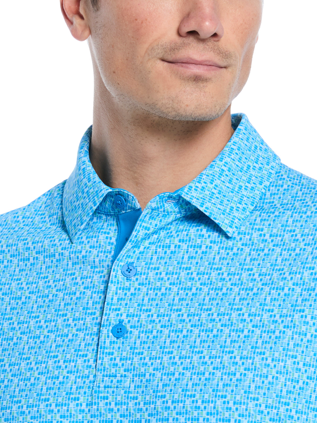 Tile Gingham Print Golf Polo (Brilliant Blue) 