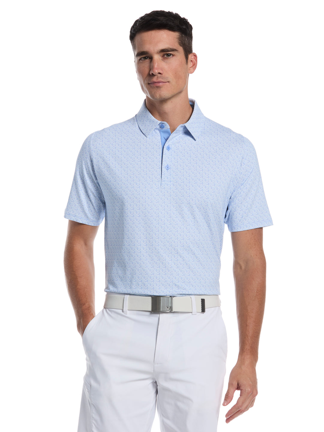 Timeless Chev Print Golf Polo (Vista Blue) 