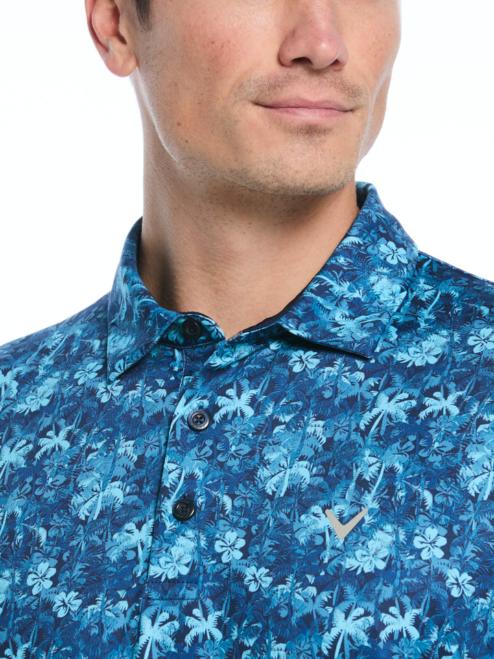 Tropical Confetti Print Golf Polo (Peacoat) 