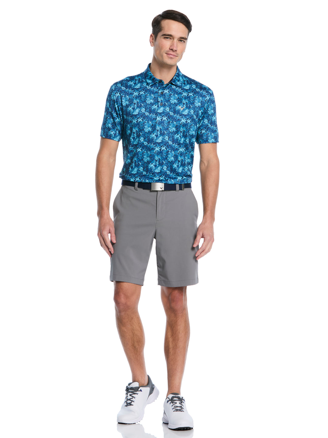 Tropical Confetti Print Golf Polo (Peacoat) 