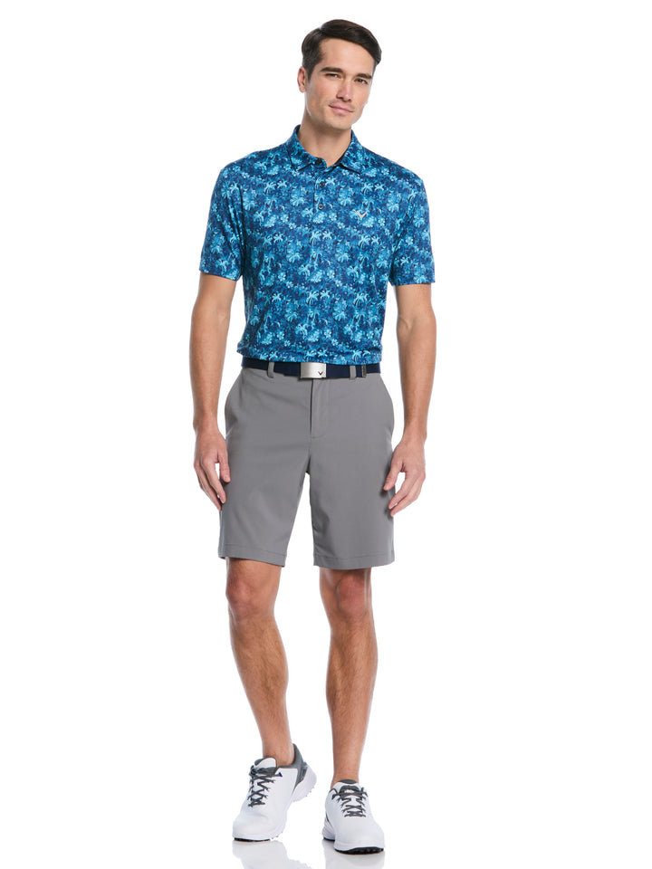 Tropical Confetti Print Golf Polo (Peacoat) 