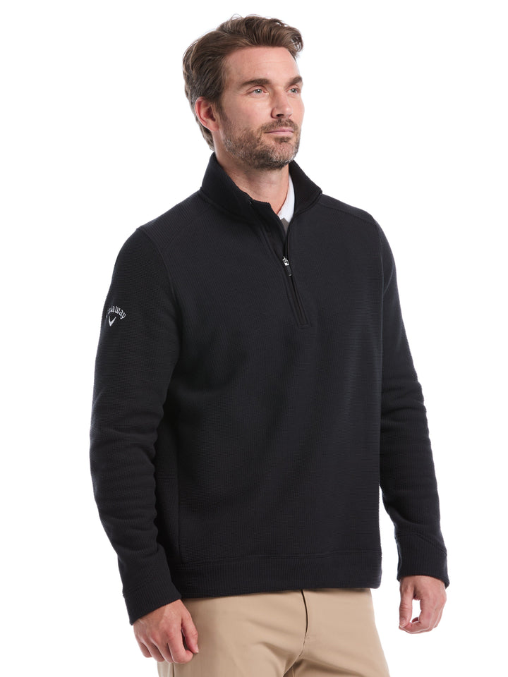 Mens Waffle 1/4 Zip Long Sleeve (Caviar) 