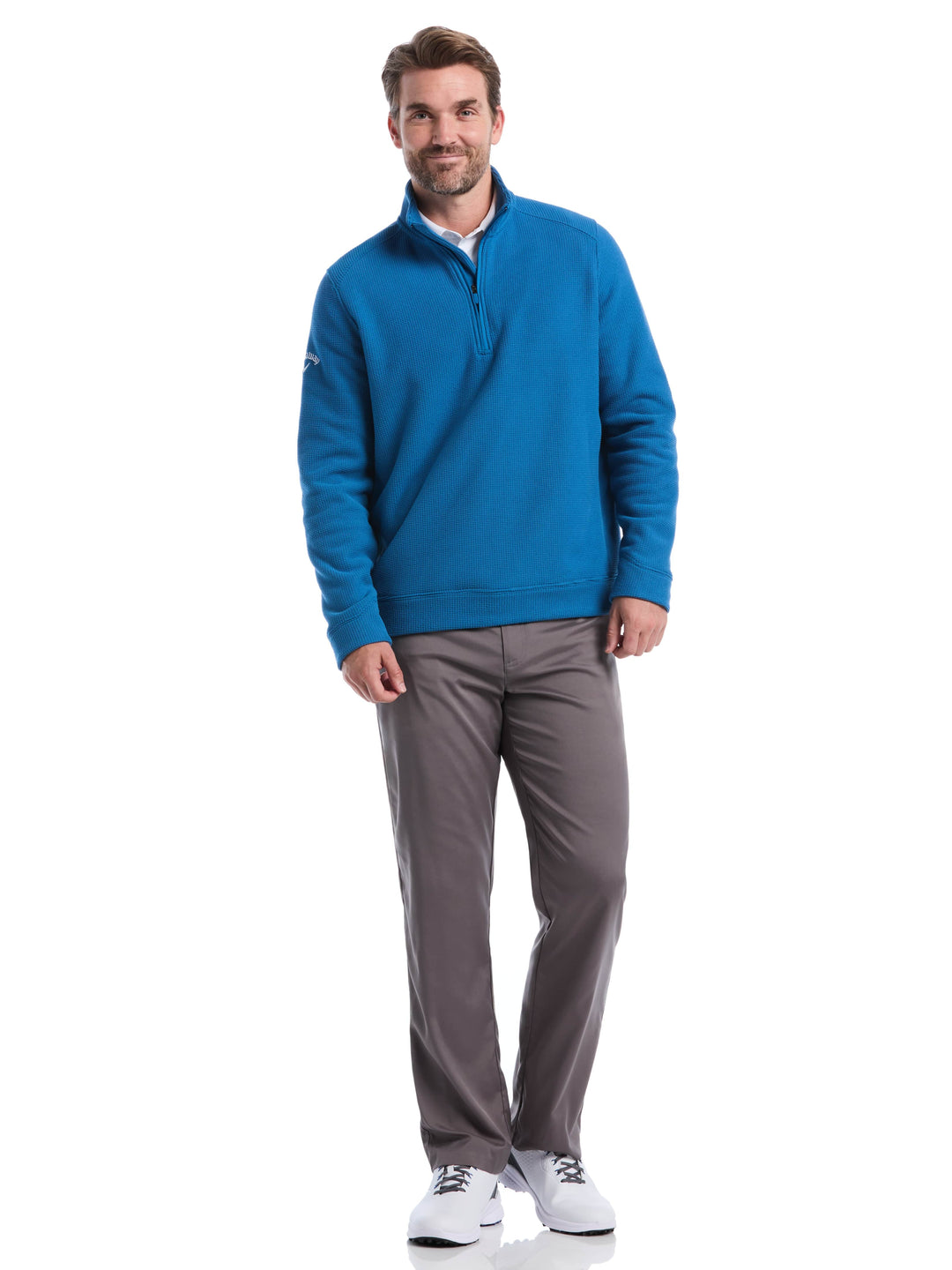 Mens Waffle 1/4 Zip Long Sleeve (Blue Sapphire) 