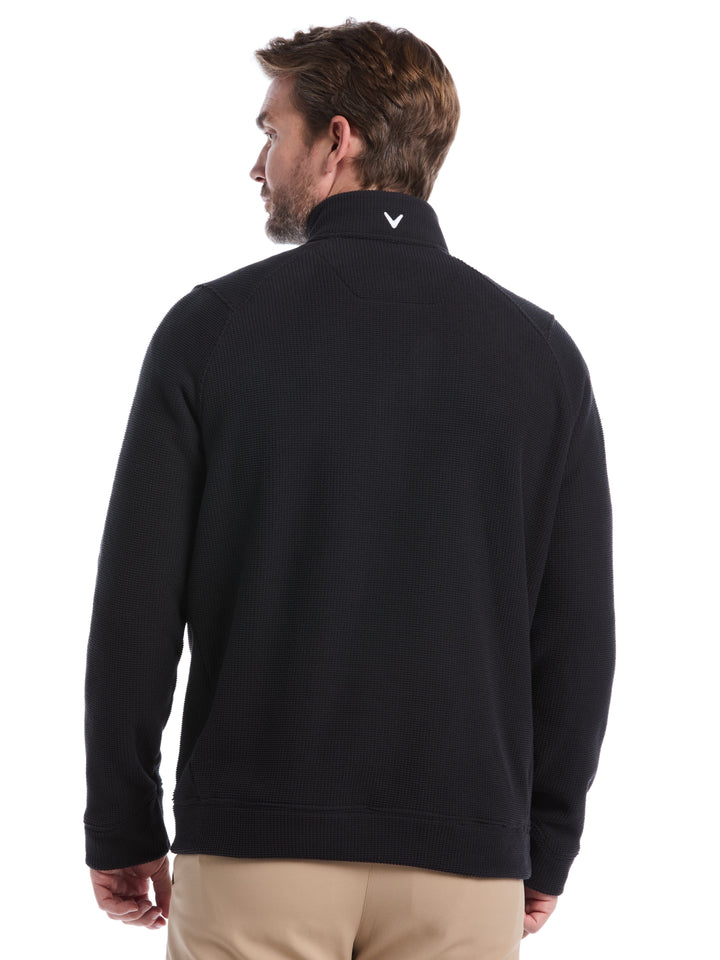 Mens Waffle 1/4 Zip Long Sleeve (Caviar) 