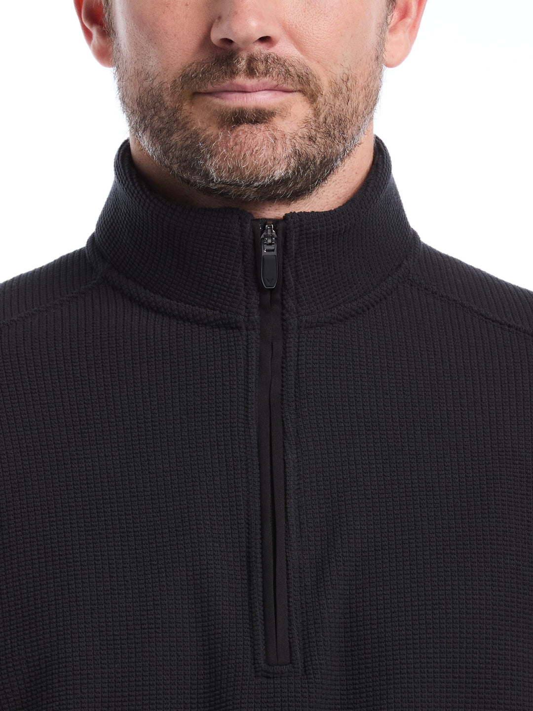 Mens Waffle 1/4 Zip Long Sleeve (Caviar) 