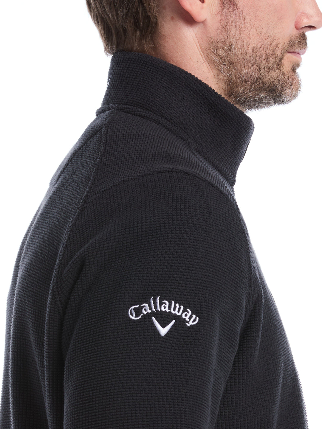 Mens Waffle 1/4 Zip Long Sleeve (Caviar) 