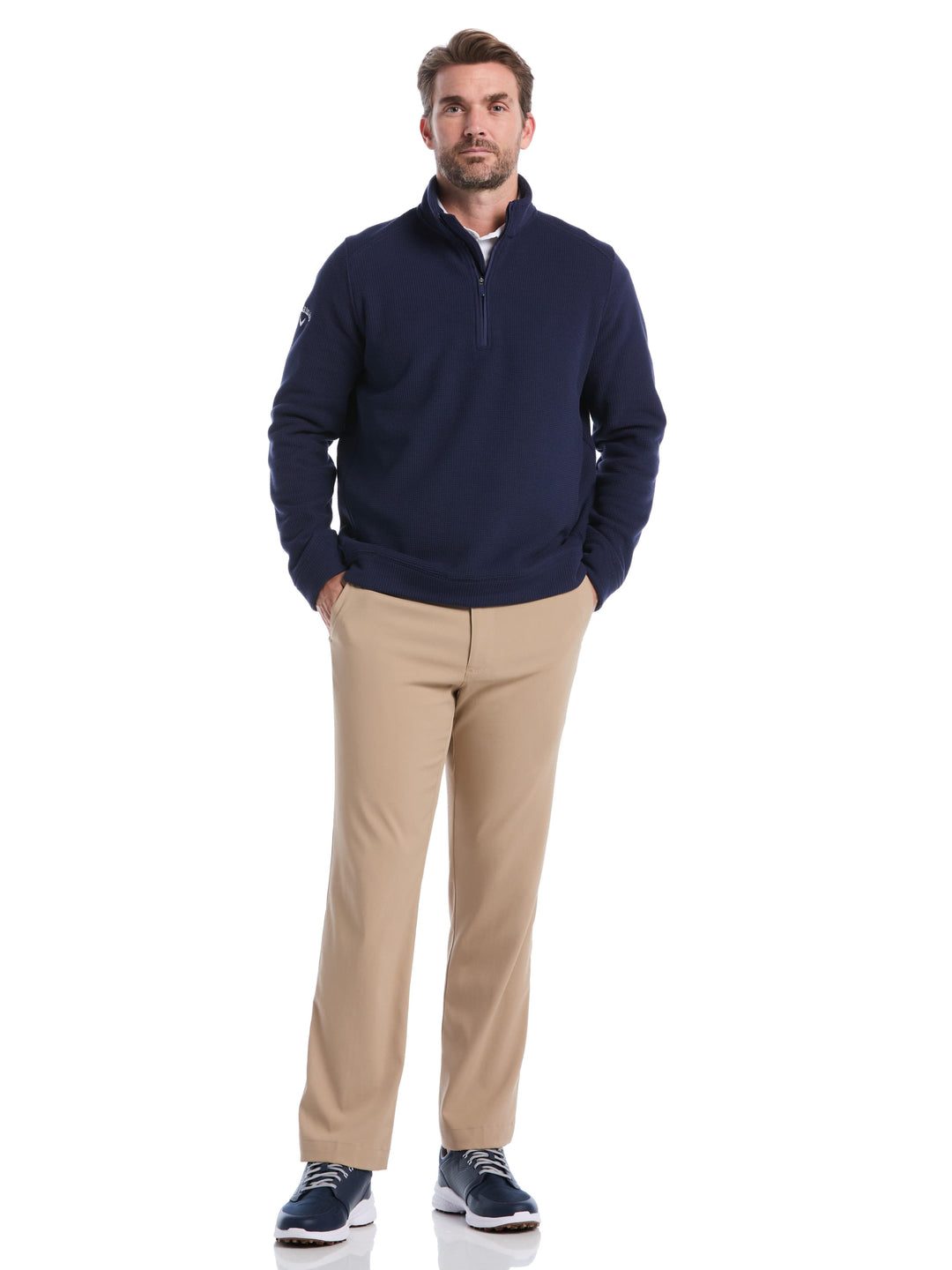 Mens Waffle 1/4 Zip Long Sleeve (Peacoat) 