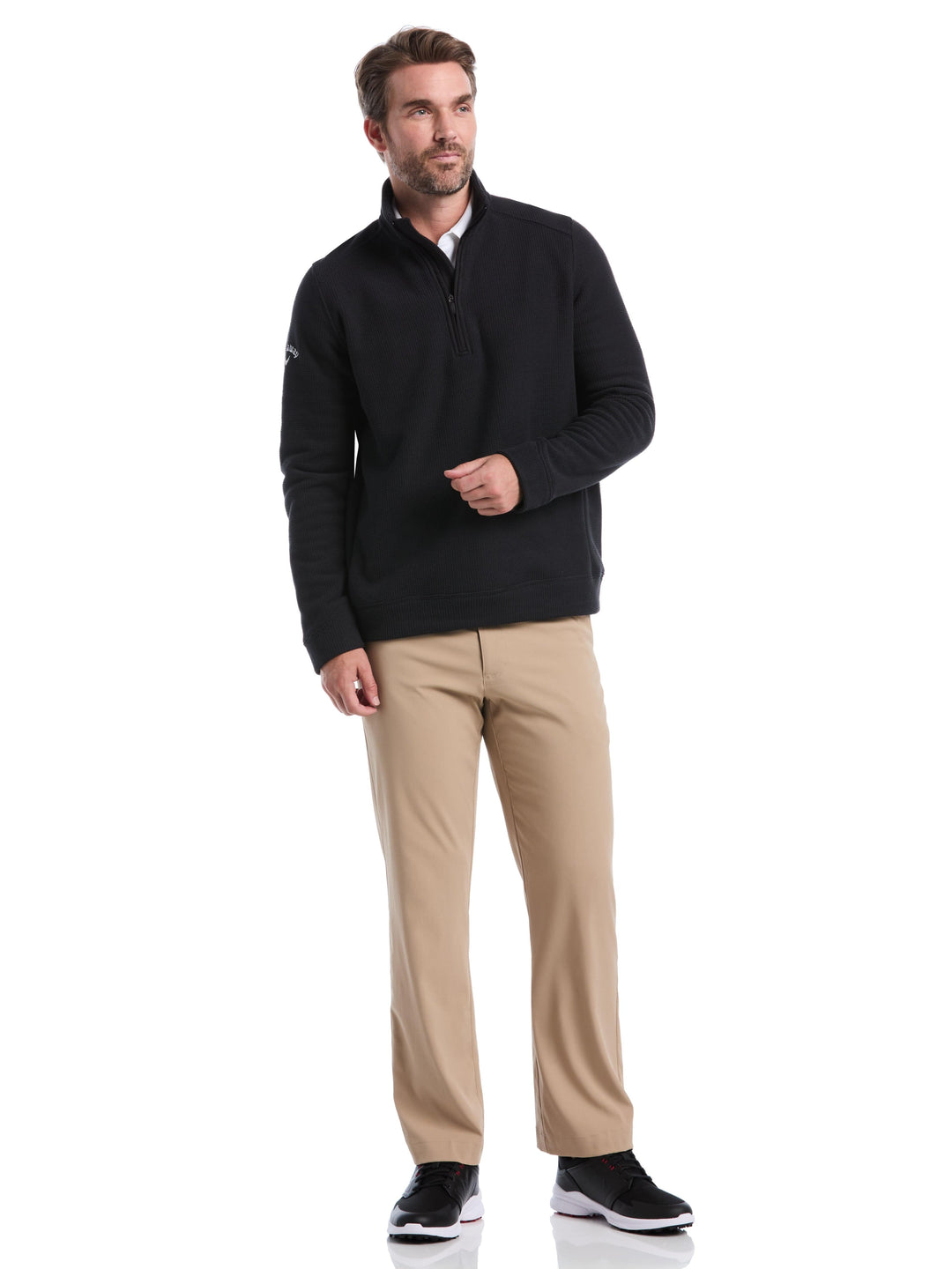 Mens Waffle 1/4 Zip Long Sleeve (Caviar) 
