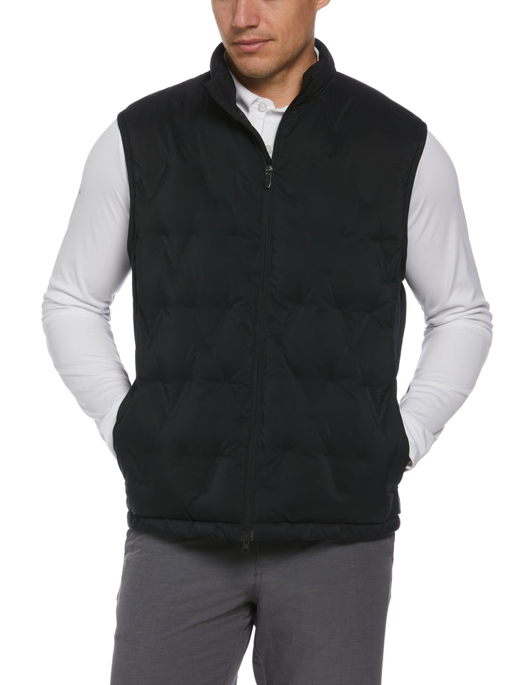 Welded Chevron Print Full Zip Puffer Golf Vest (Caviar) 