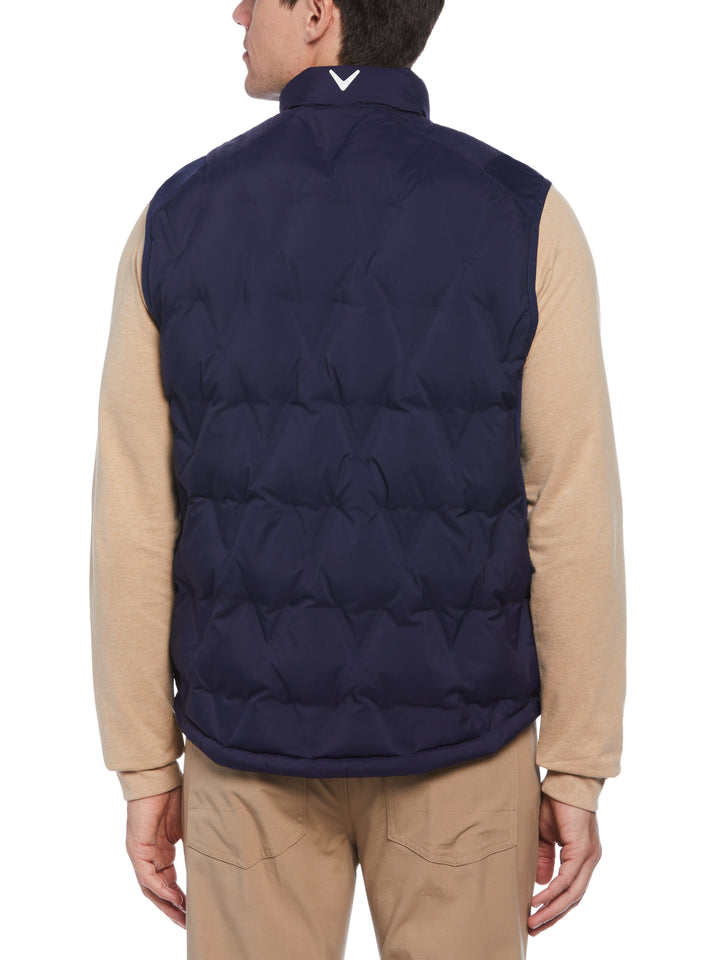 Welded Chevron Print Full Zip Puffer Golf Vest (Peacoat) 