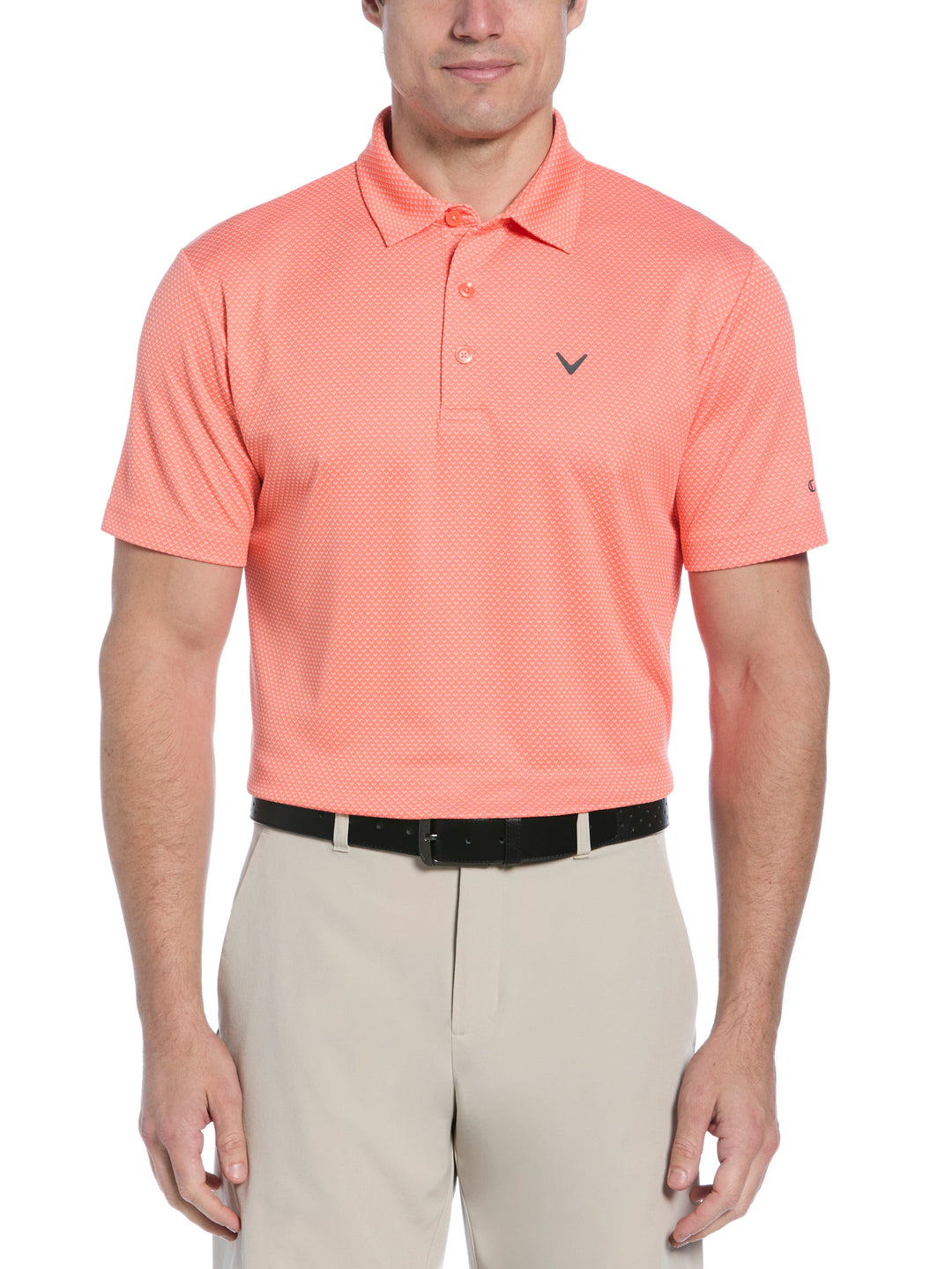 Pro Spin Chevron Jacquard Golf Polo (Coral Chic) 