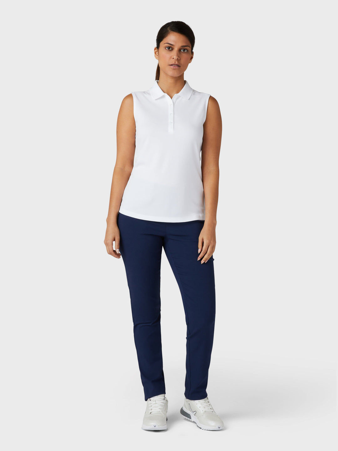 Sleeveless Solid Knit Polo (Bright White) 