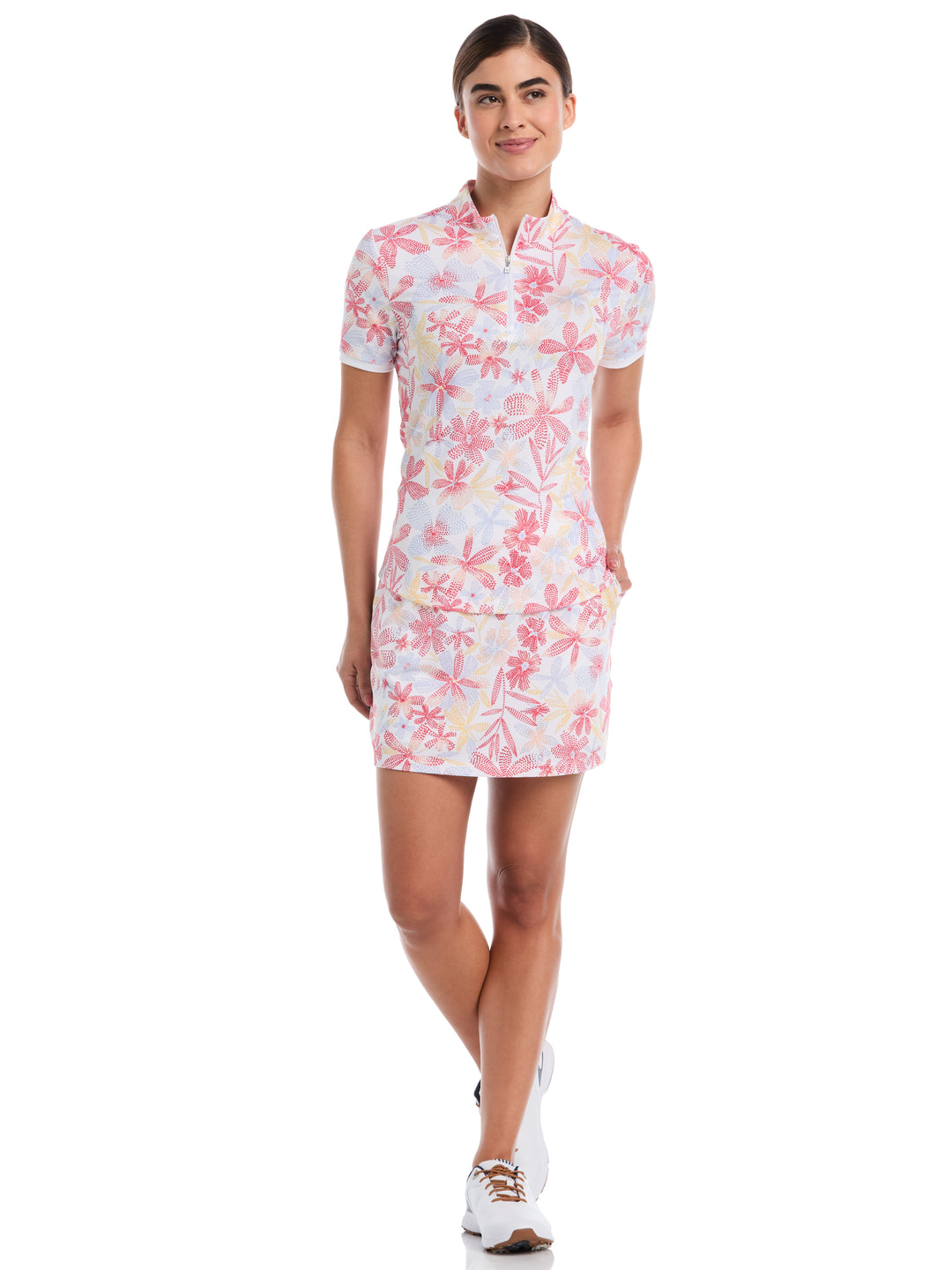 16" Abstract Floral Print Color Block Golf Skort (Bittersweet) 