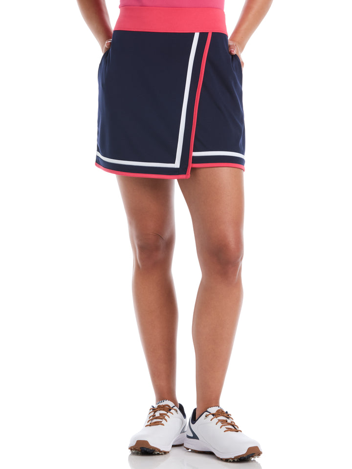 Womens Color Block Wrap Golf Skort (Peacoat) 