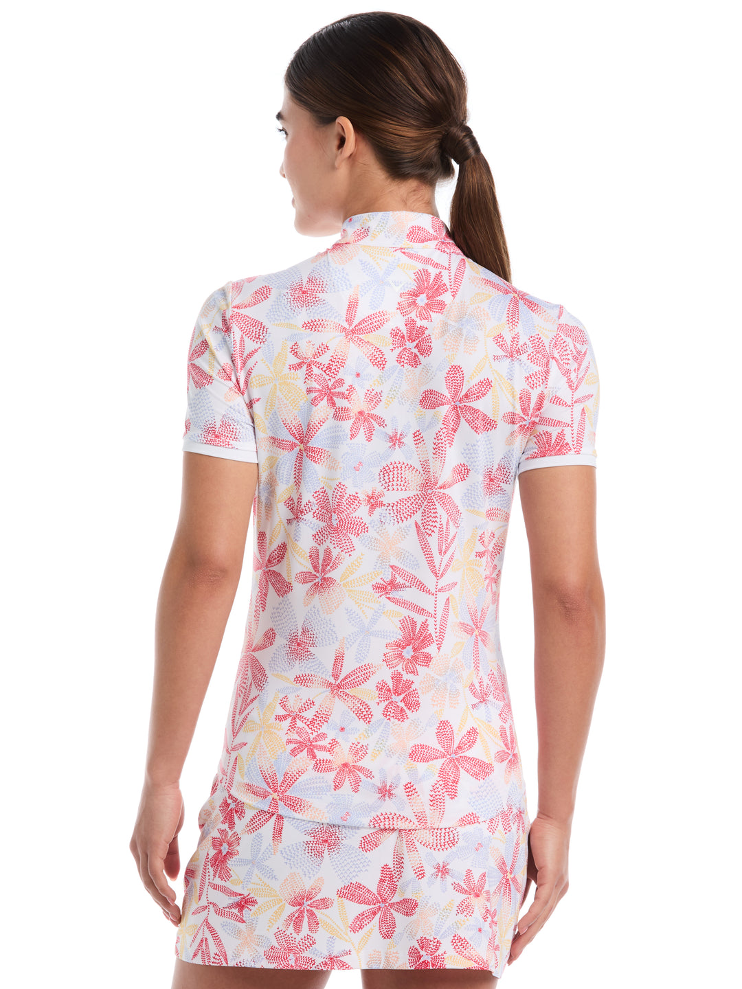 Abstract Floral Print Zip Golf Polo (Bittersweet) 