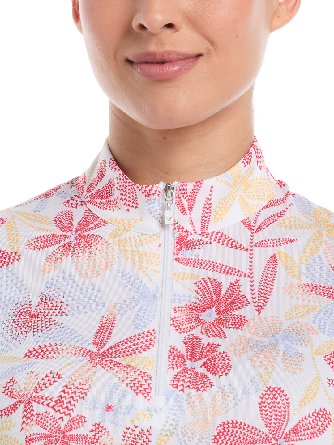 Abstract Floral Print Zip Golf Polo (Bittersweet) 
