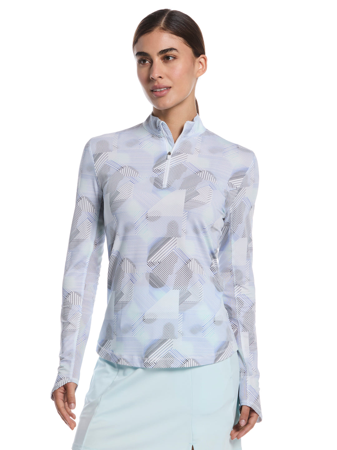 Women's Active Geo Print Long Sleeve Golf Shirt (Brilliant White) 