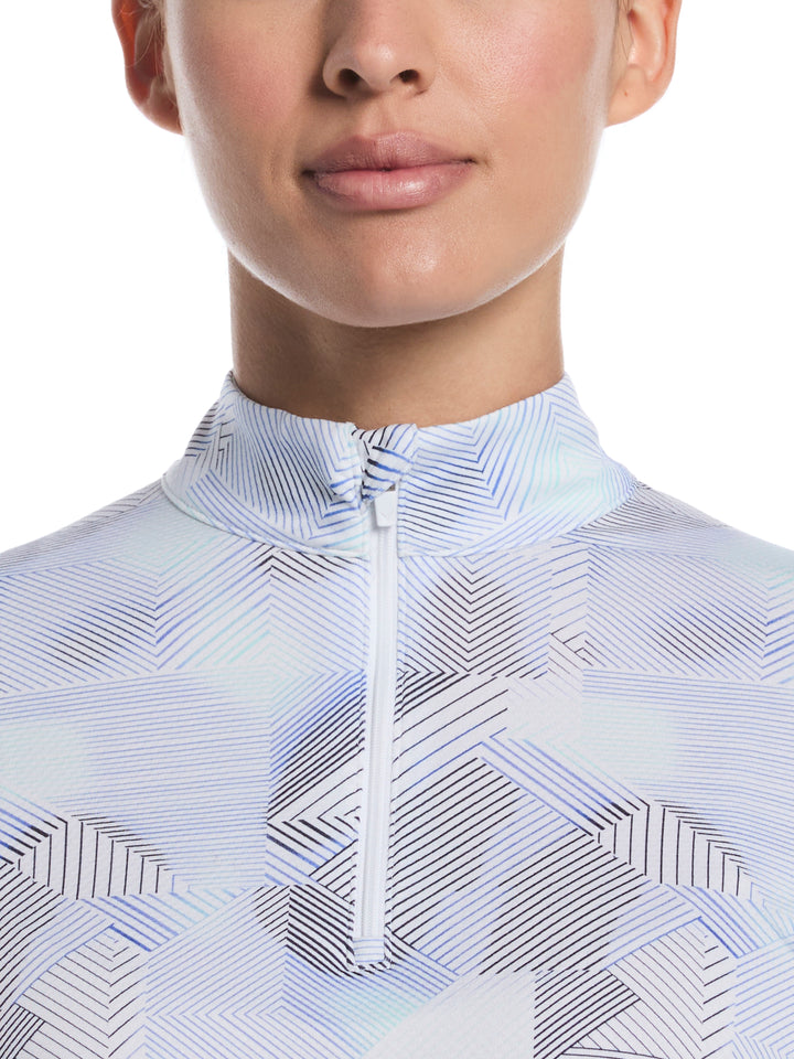 Women's Active Geo Print Long Sleeve Golf Shirt (Brilliant White) 