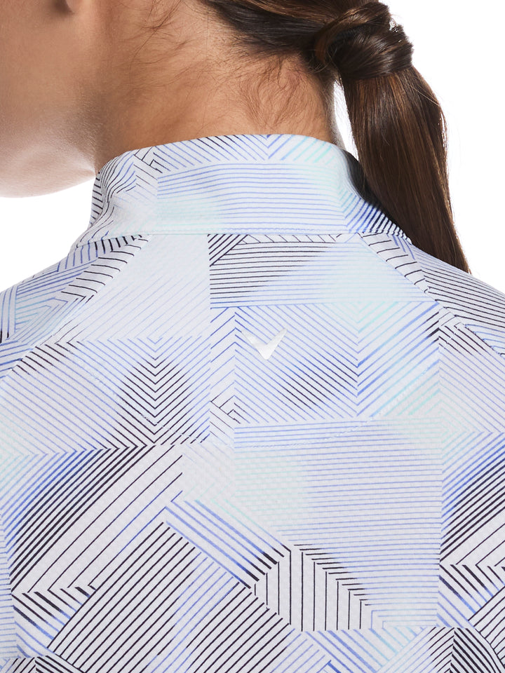Women's Active Geo Print Long Sleeve Golf Shirt (Brilliant White) 