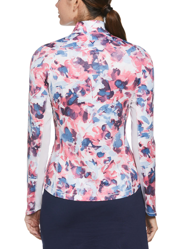 Brushed Floral Print Sun Protection Golf Shirt (Fruit Dove) 