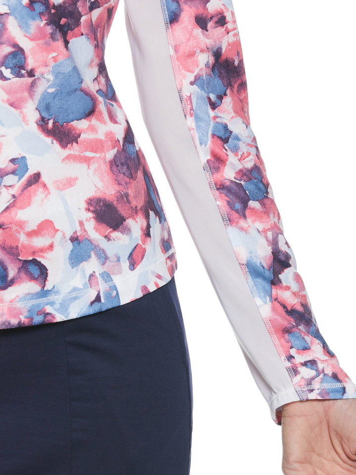 Brushed Floral Print Sun Protection Golf Shirt (Fruit Dove) 