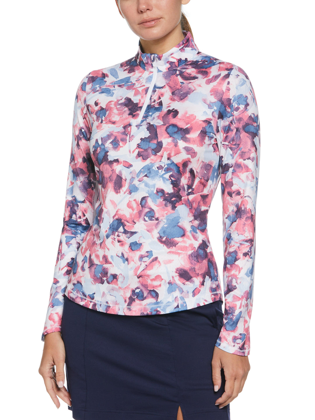 Brushed Floral Print Sun Protection Golf Shirt (Fruit Dove) 