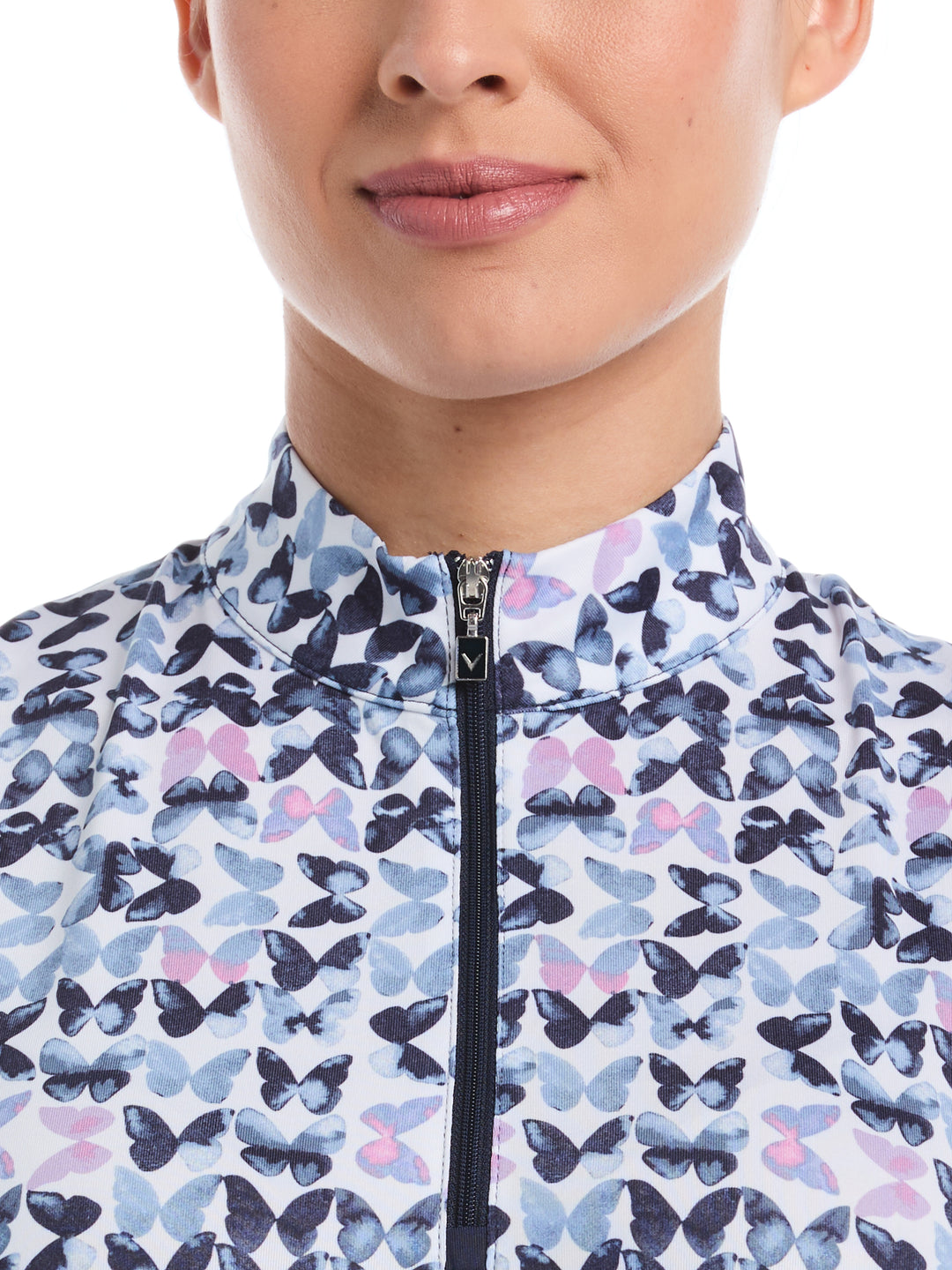 Butterfly Print Zip Golf Polo (Peacoat) 