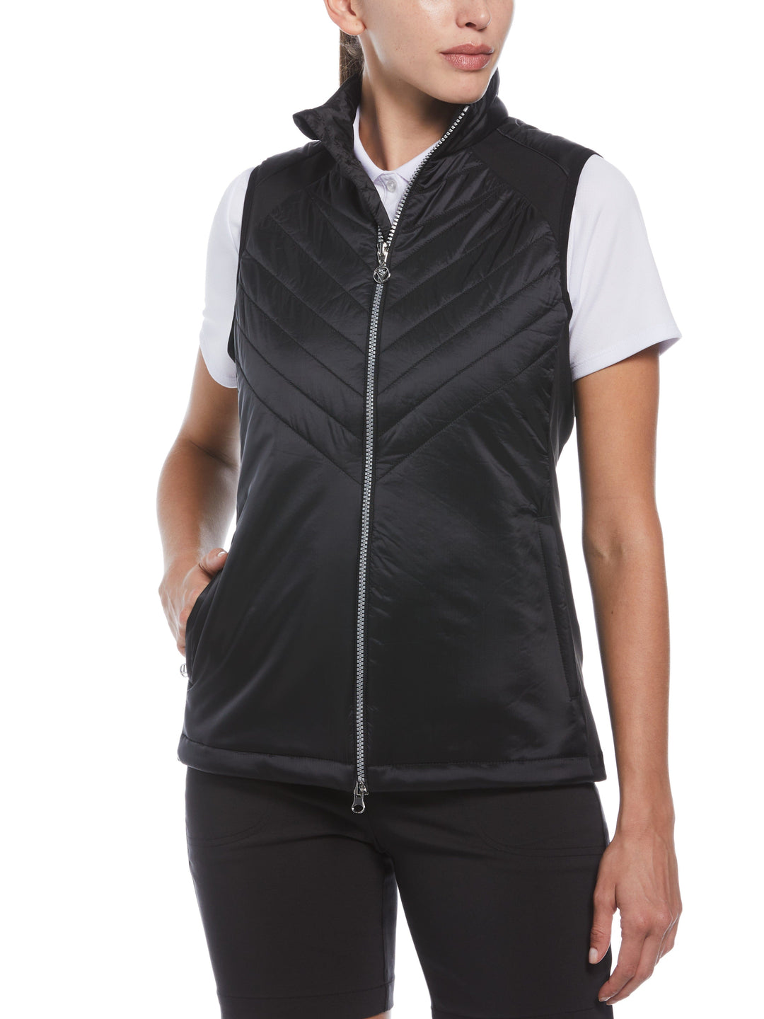 Women's Chevron Quilted Sleeveless Golf Vest (Caviar) 