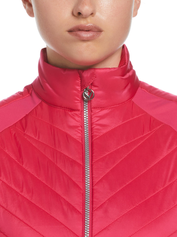 Women's Chevron Quilted Sleeveless Golf Vest (Pink Peacock) 