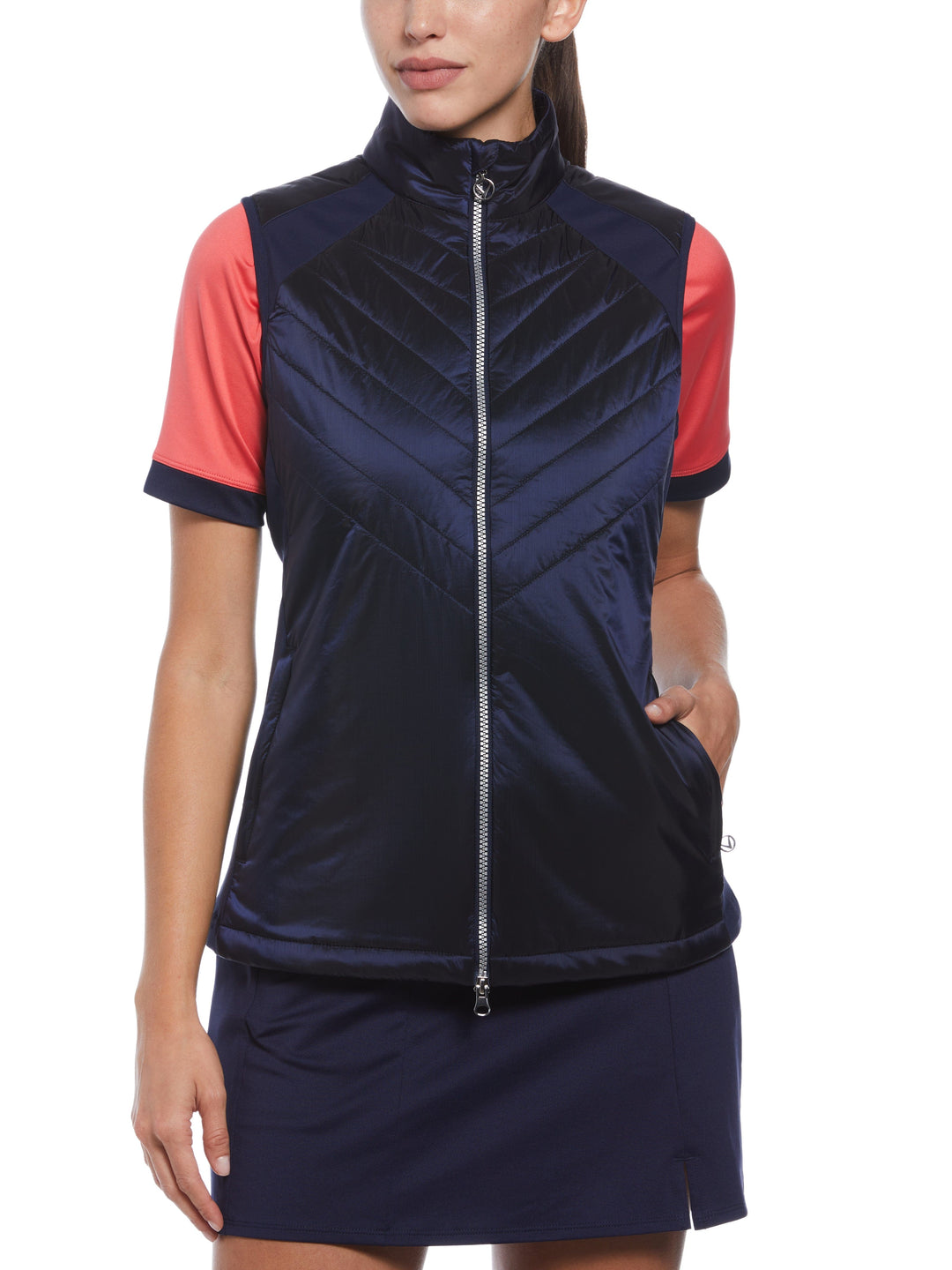 Women's Chevron Quilted Sleeveless Golf Vest (Peacoat) 