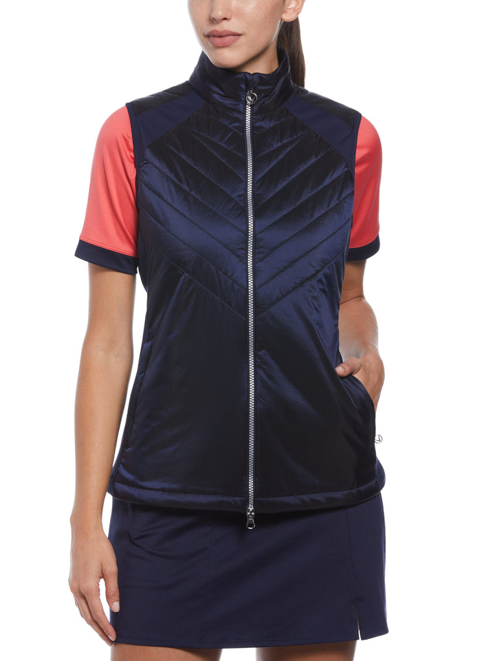 Women's Chevron Quilted Sleeveless Golf Vest (Peacoat) 