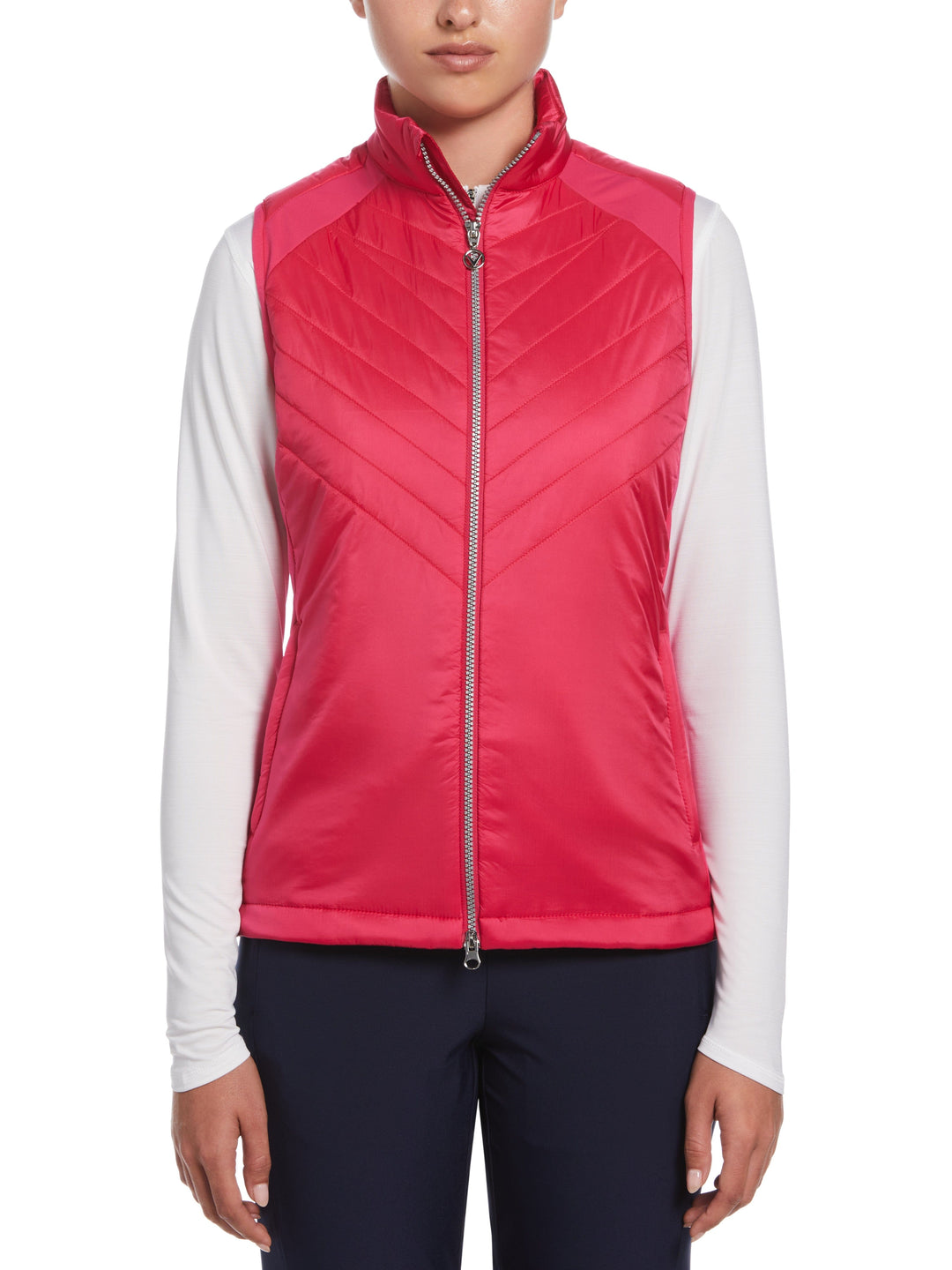 Women's Chevron Quilted Sleeveless Golf Vest (Pink Peacock) 