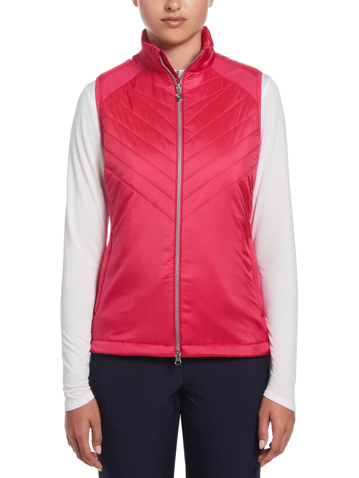 Women's Chevron Quilted Sleeveless Golf Vest (Pink Peacock) 