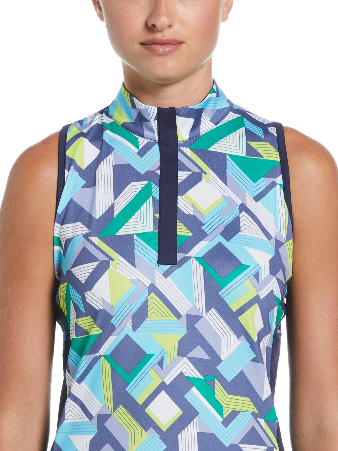 Colliding Chevron Geo Print Golf Shirt (Peacoat) 