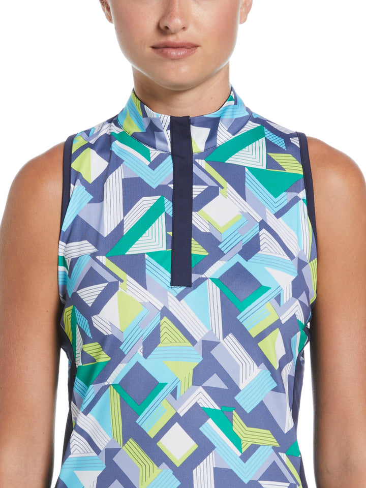 Colliding Chevron Geo Print Golf Shirt (Peacoat) 