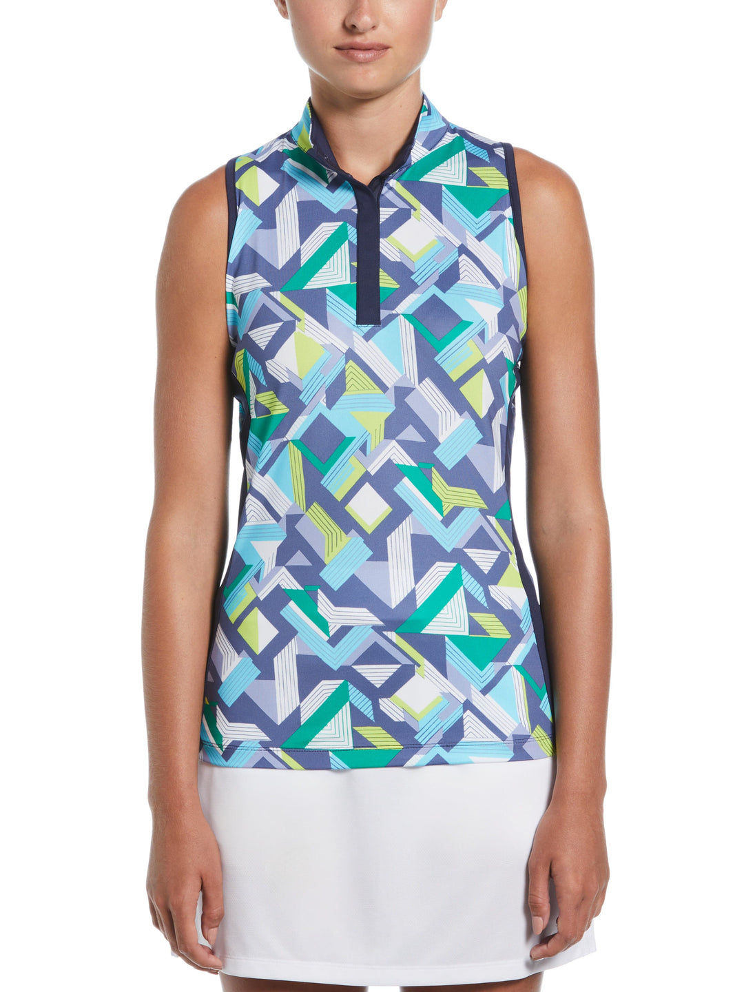 Colliding Chevron Geo Print Golf Shirt (Peacoat) 