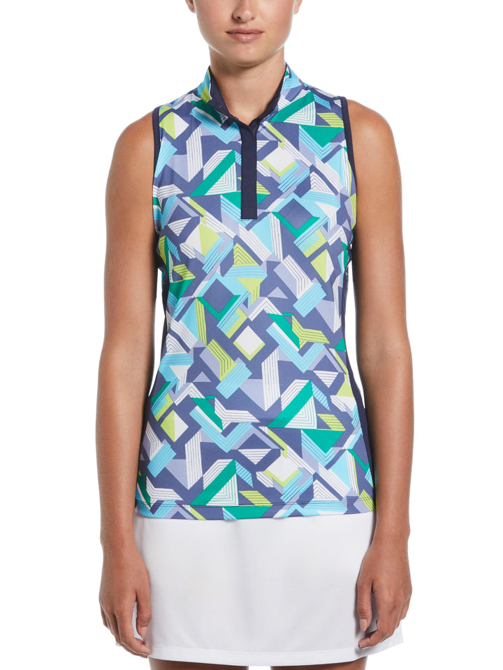 Colliding Chevron Geo Print Golf Shirt (Peacoat) 