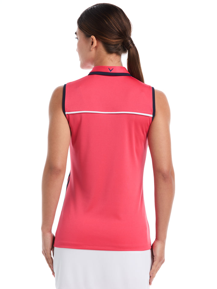 Womens Color Block Golf Polo (Geranium) 